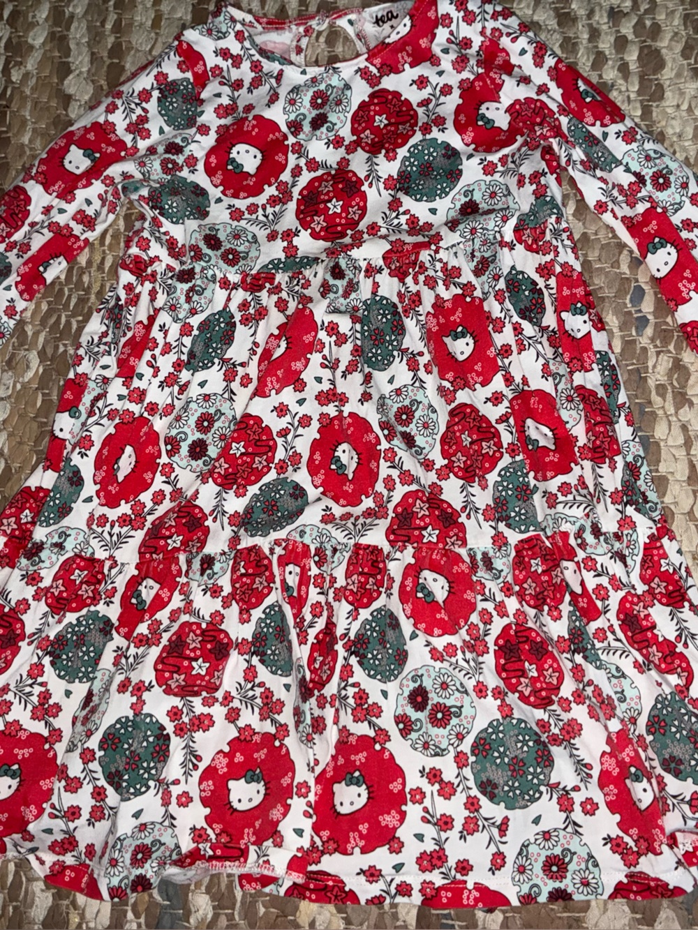 Tea Collection White Dress with Red and Green Floral Hello Kitty Print